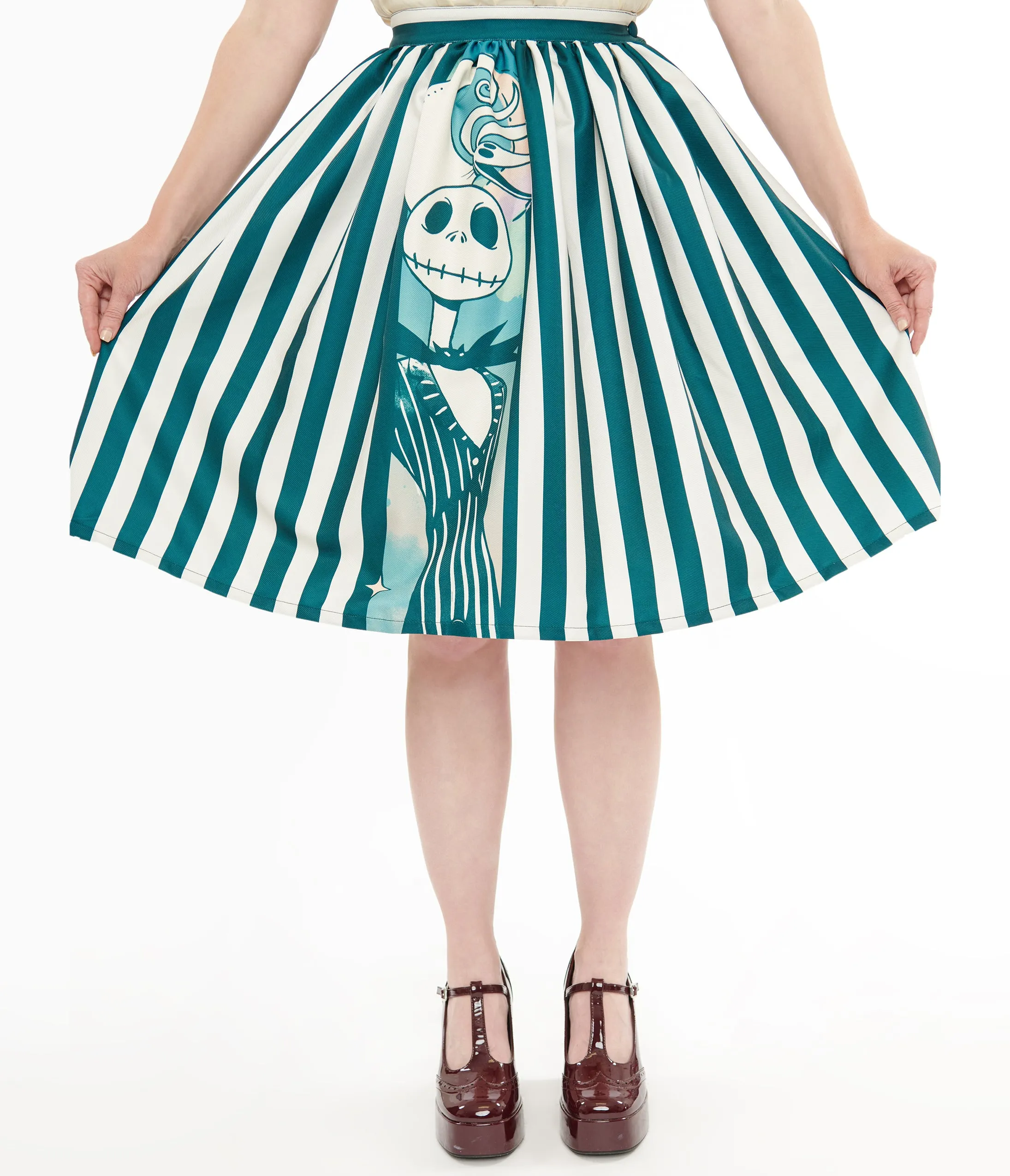 Tim Burton's The Nightmare Before Christmas by Unique Vintage Teal & White Striped Jack Skellington Gellar Swing Skirt sold by Unique Vintage product image thumbnail 2