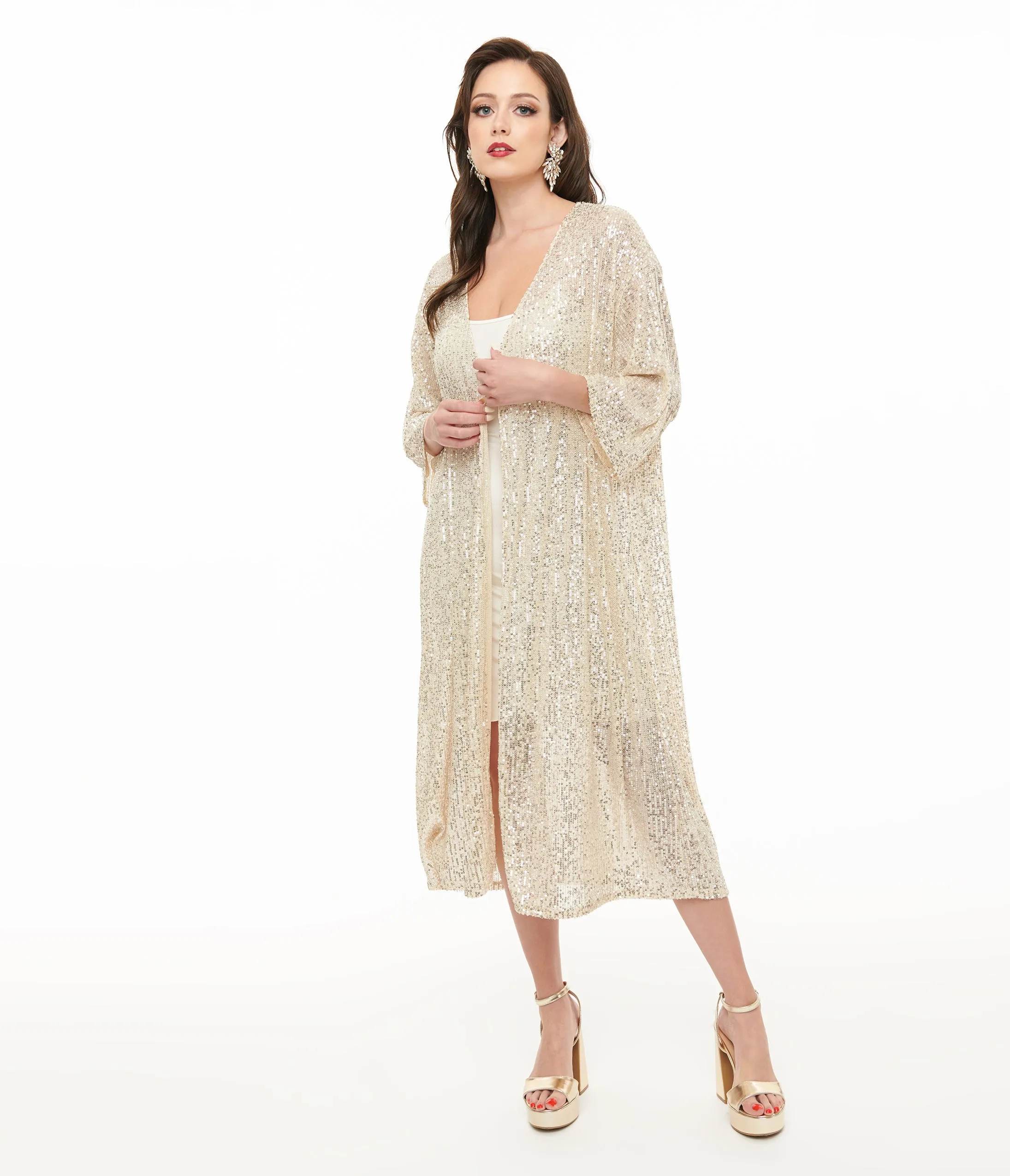 Pretty Attitude Clothing Beige Sequin Kimono sold by Unique Vintage product image thumbnail 3