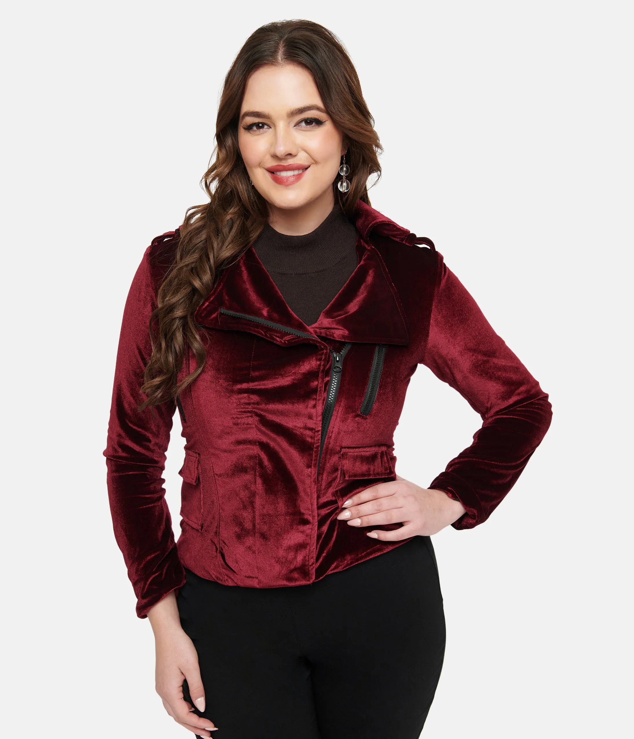 Burgundy Velvet You Could Be Mine Moto Jacket sold by Unique Vintage