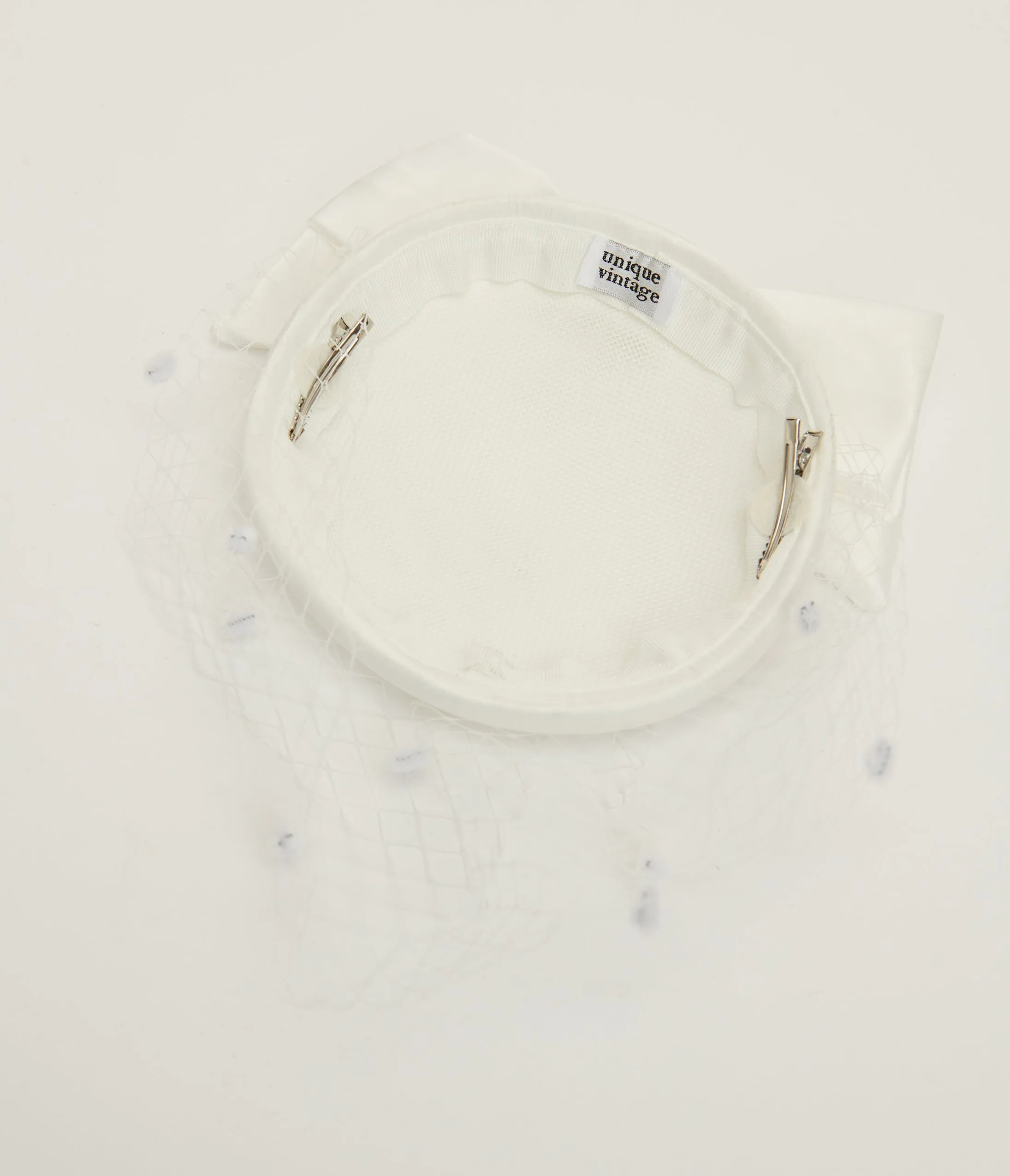 Unique Vintage 1950s White Bow Pillbox Fascinator Hat sold by Unique Vintage product image thumbnail 2