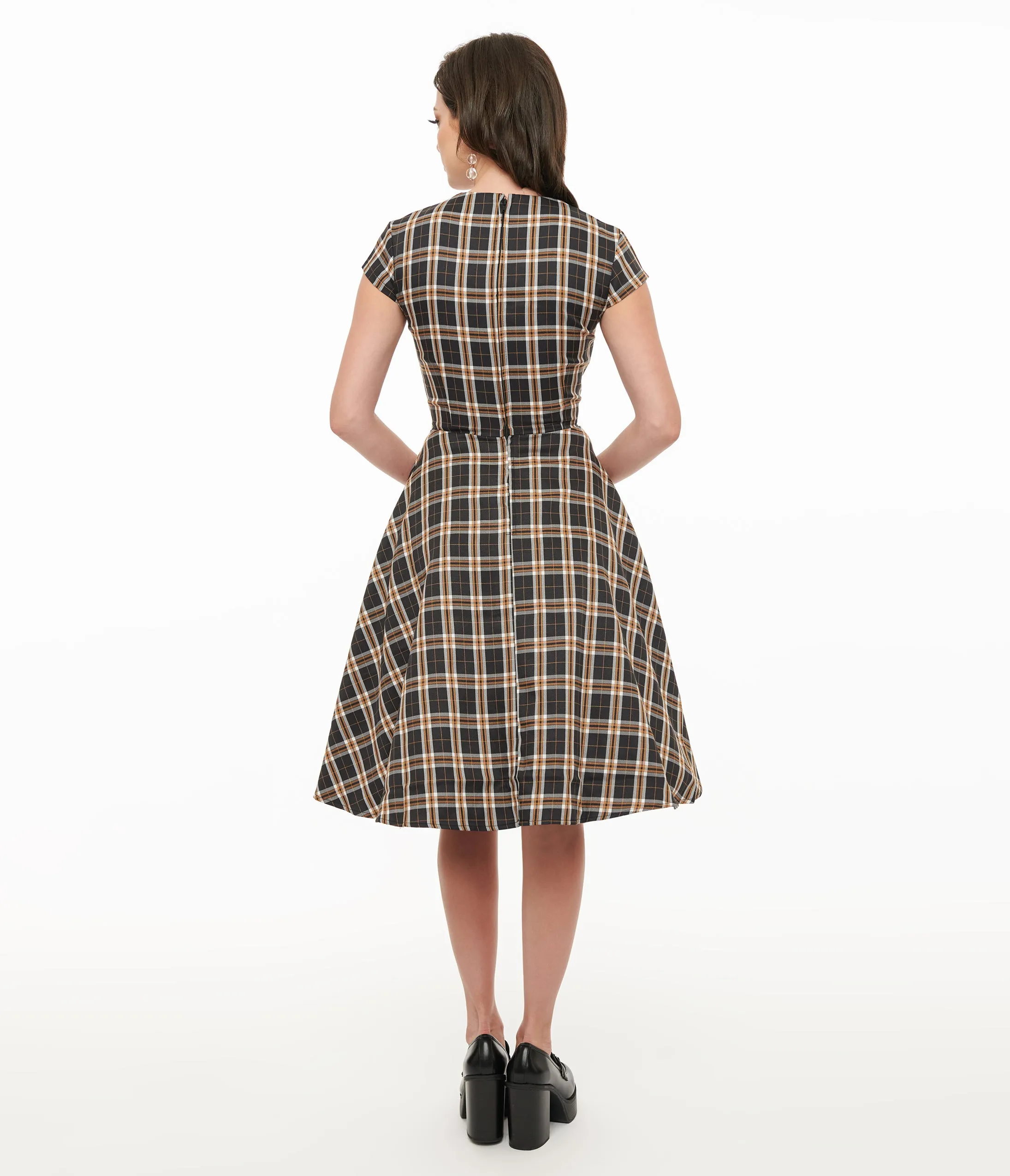 Orchid Bloom 1950s Black Plaid Swing Dress sold by Unique Vintage product image thumbnail 3