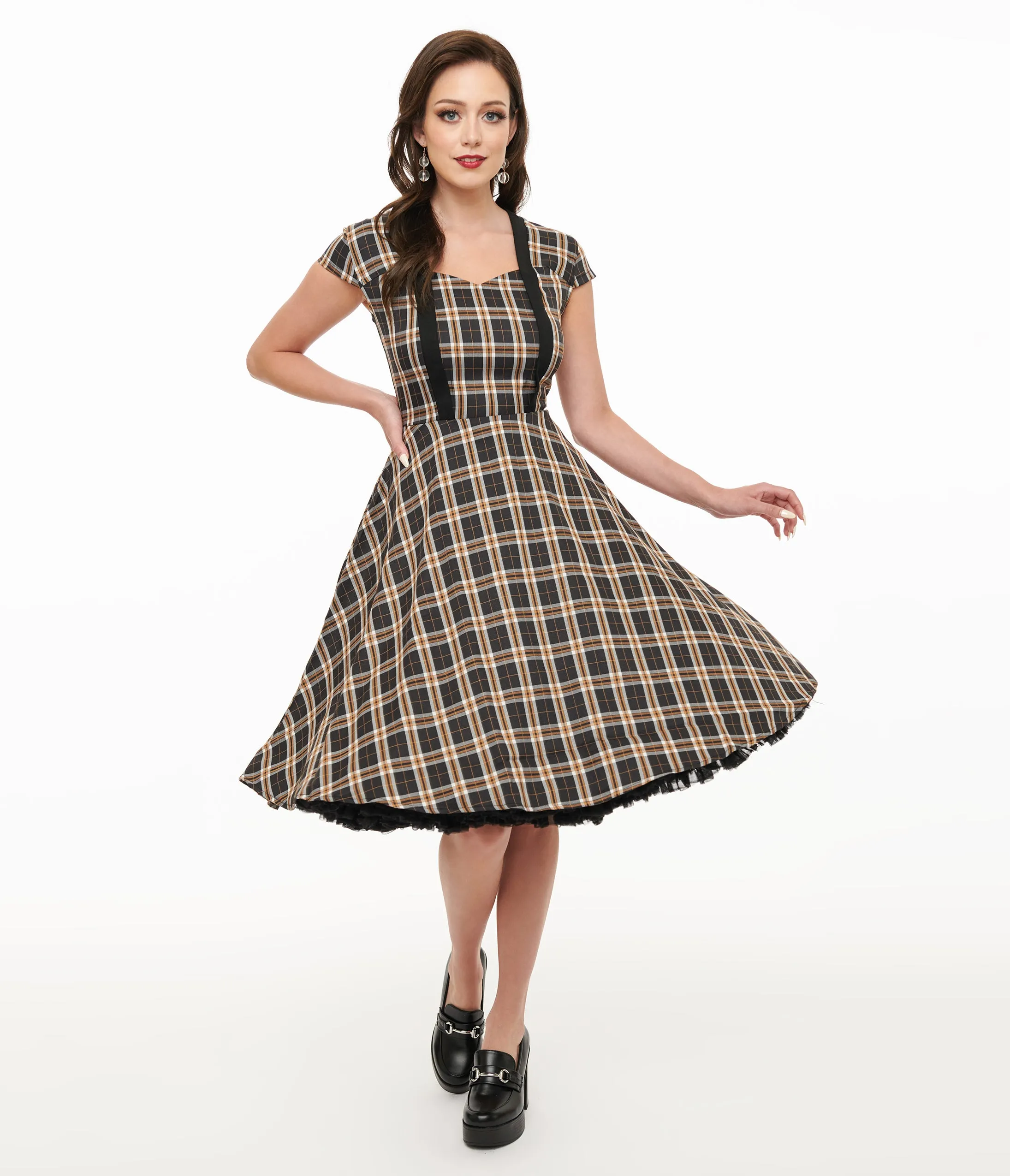 Orchid Bloom 1950s Black Plaid Swing Dress sold by Unique Vintage