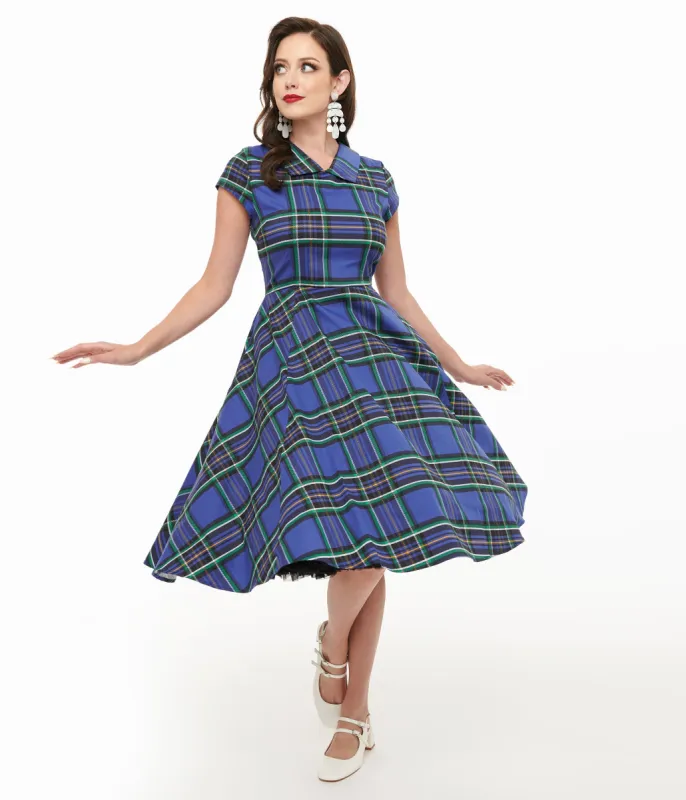 Orchid Bloom 1950s Blue Plaid Swing Dress sold by Unique Vintage