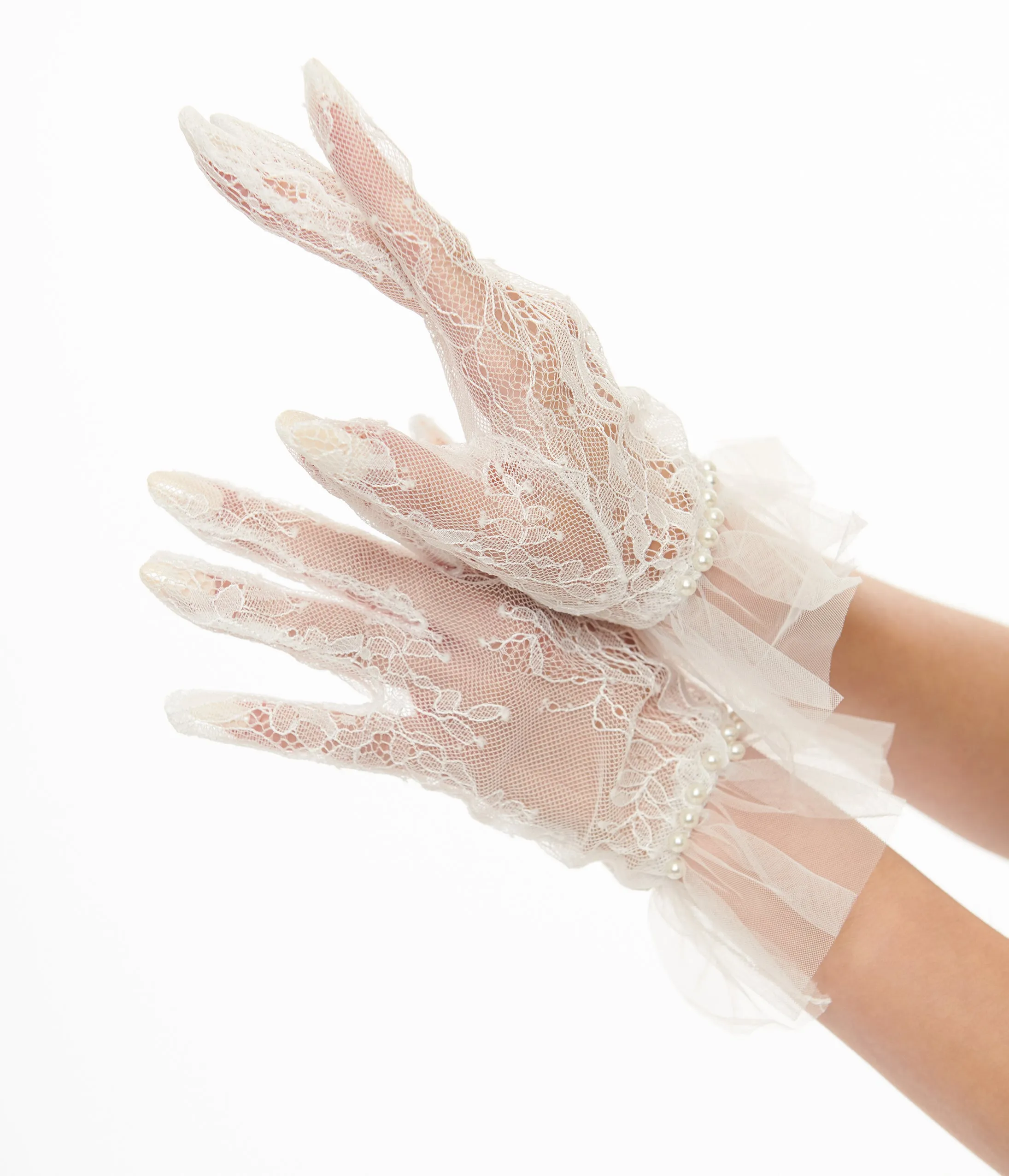 Unique Vintage 1950s White Tulle Lace Gloves sold by Unique Vintage product image thumbnail 2