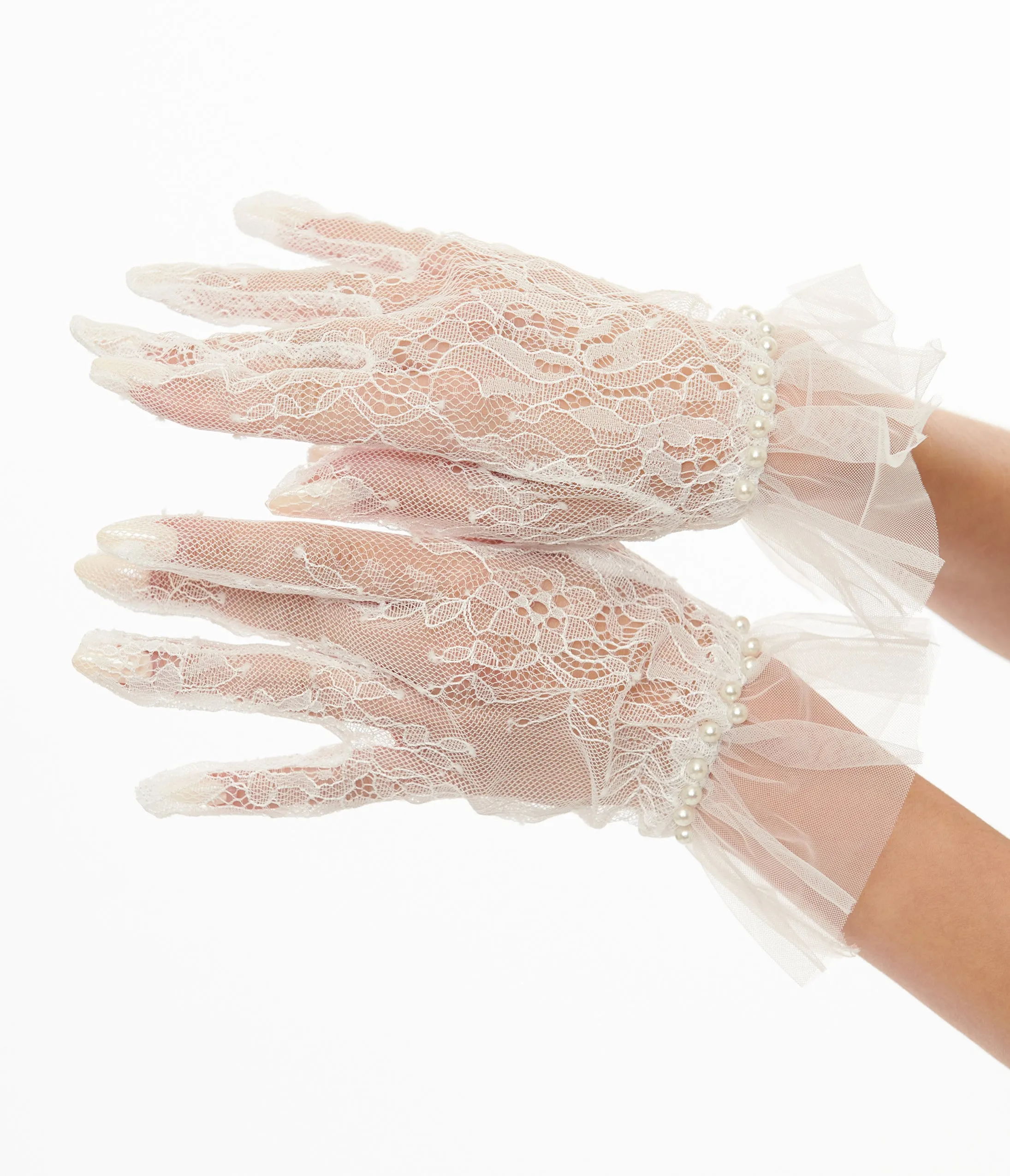 Unique Vintage 1950s White Tulle Lace Gloves sold by Unique Vintage product image thumbnail 3