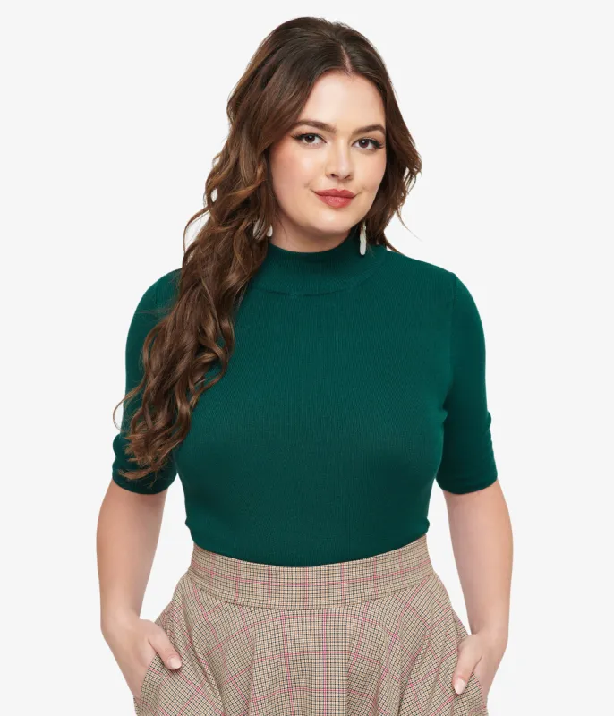 Dark Green Mock Neck Knit Top sold by Unique Vintage