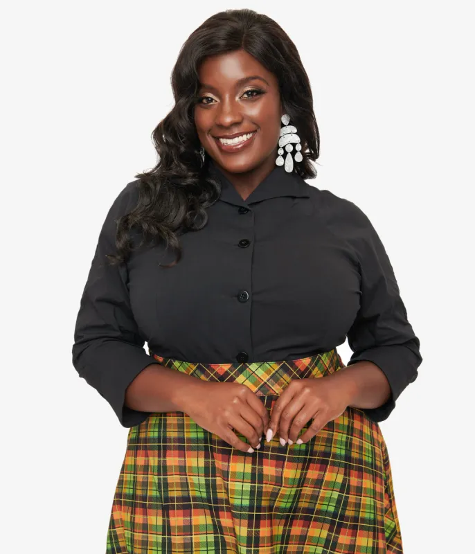 Royal Monk Plus Size 1950s Black Button Up Celia Blouse sold by Unique Vintage