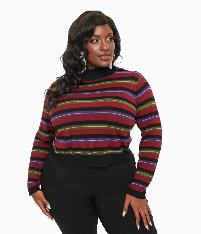 Royal Monk Plus Size 1970s Burgundy Striped Sweetness Follows Top sold by Unique Vintage