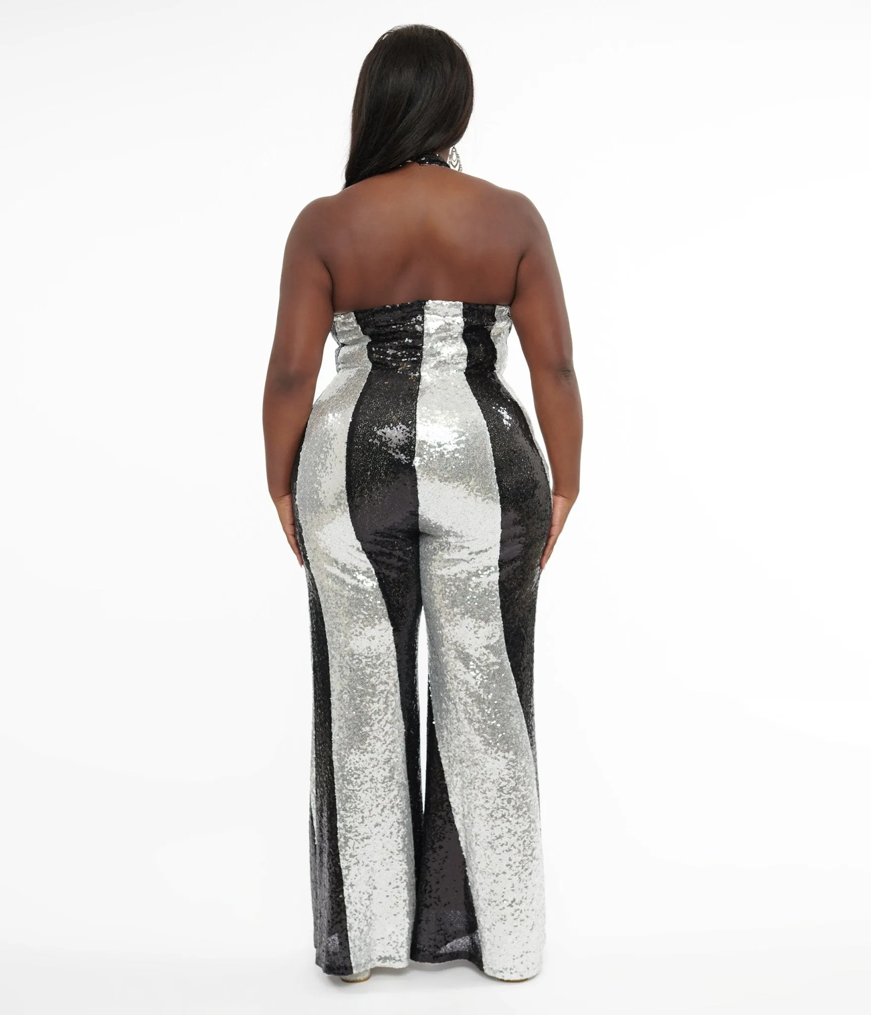 Smak Parlour Plus Size 1960s Black & Silver Sequin Glamour Goddess Jumpsuit sold by Unique Vintage product image thumbnail 2