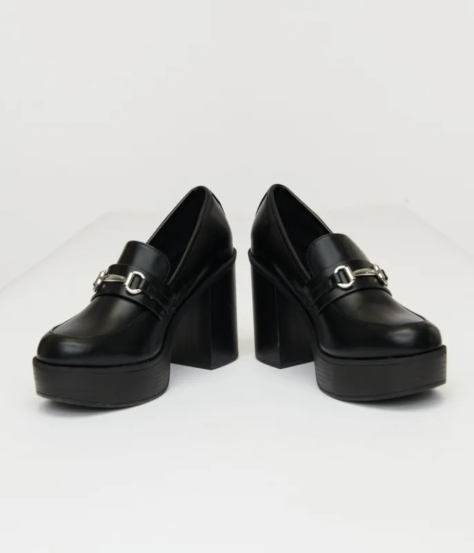 Black Leatherette Loafer Heels made by Unique Vintage