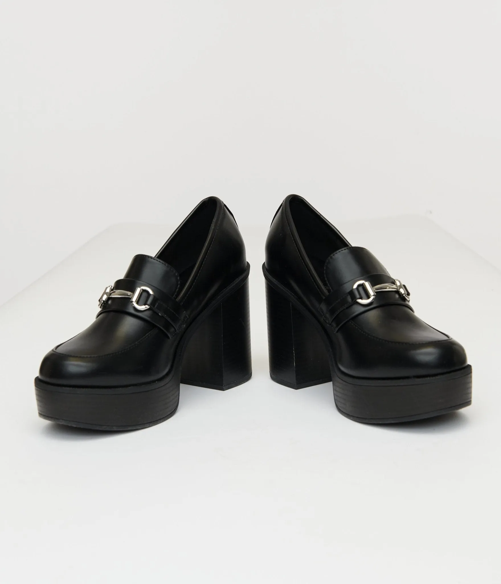 Black Leatherette Loafer Heels sold by Unique Vintage