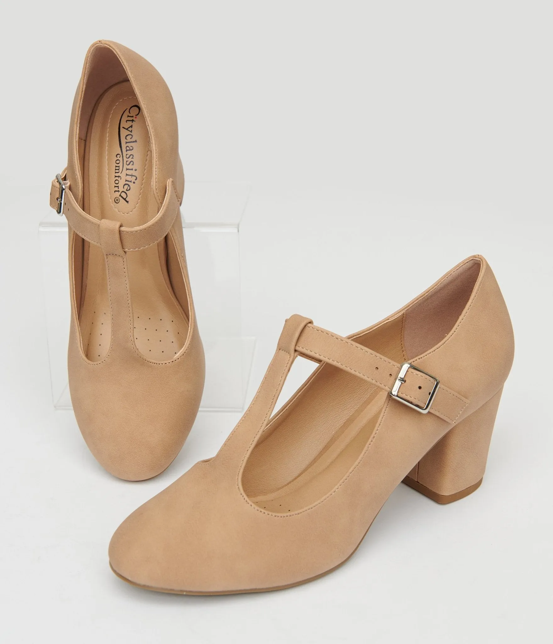 1920s Nude Suede T-Strap Mary Jane Heels sold by Unique Vintage product image thumbnail 2