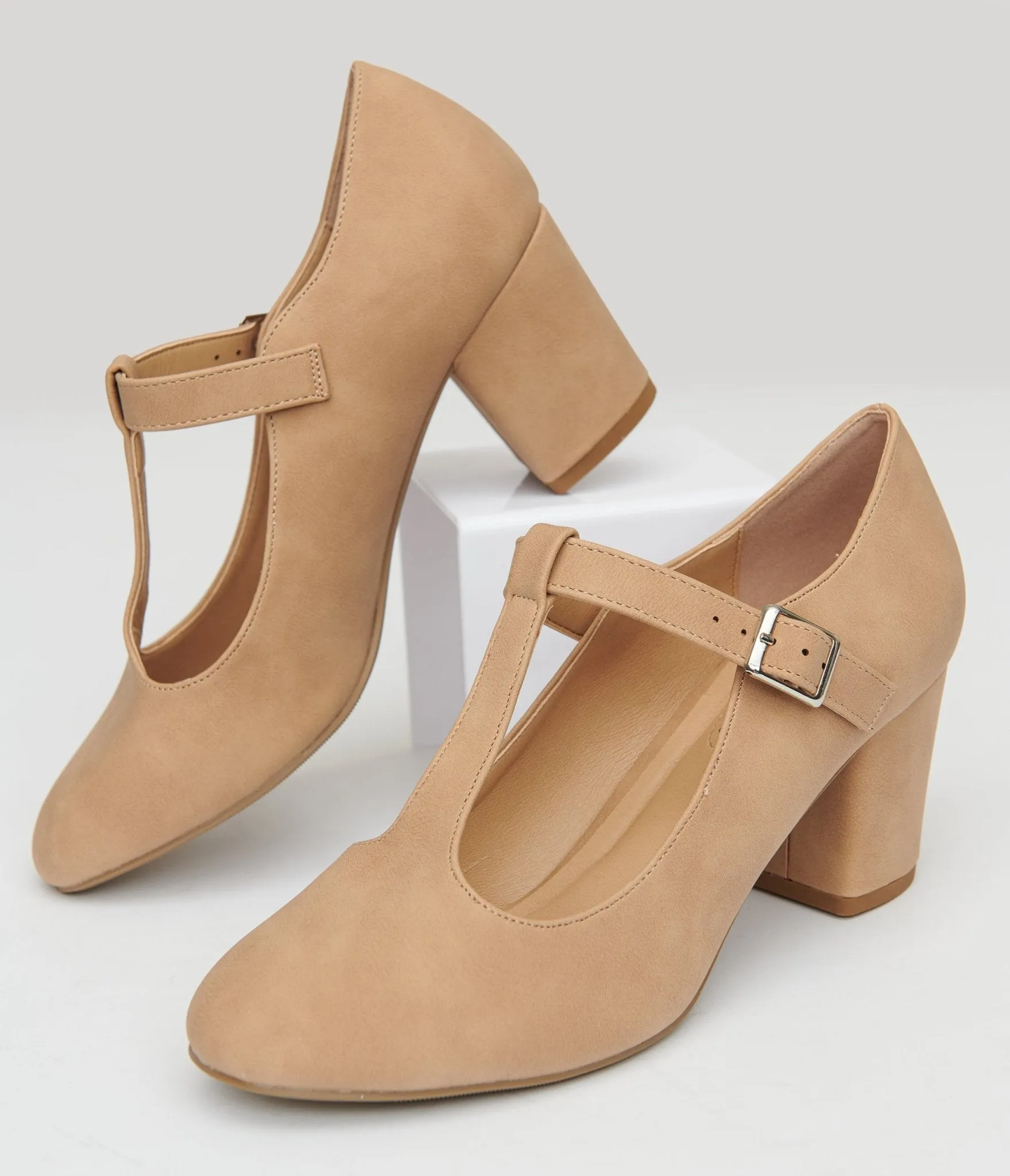 1920s Nude Suede T-Strap Mary Jane Heels sold by Unique Vintage product image thumbnail 3