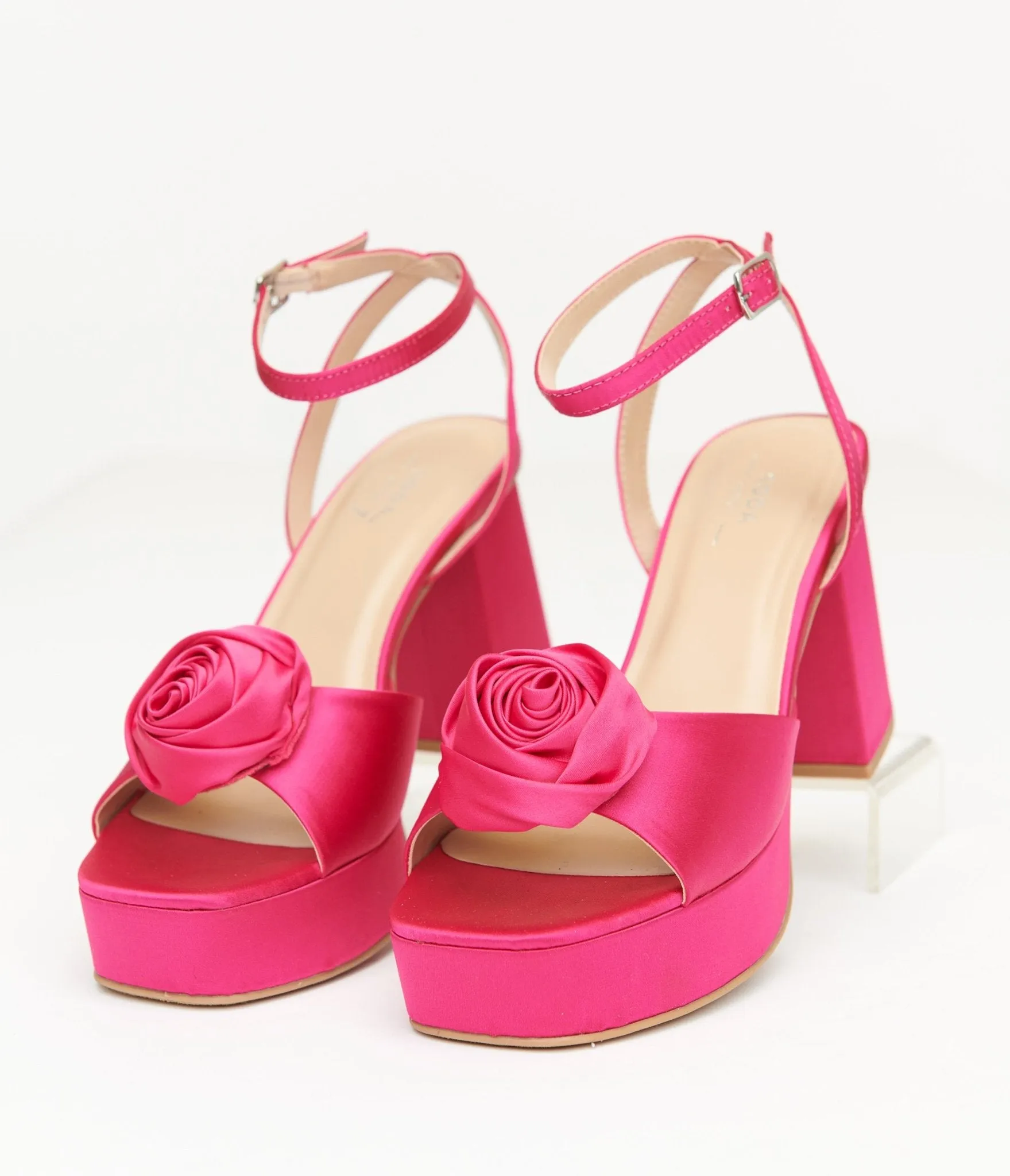 Pink Rosette Satin Platform Heels sold by Unique Vintage product image thumbnail 3