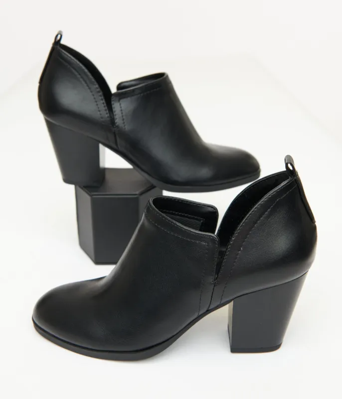 1970s Black Leatherette Ankle Booties sold by Unique Vintage