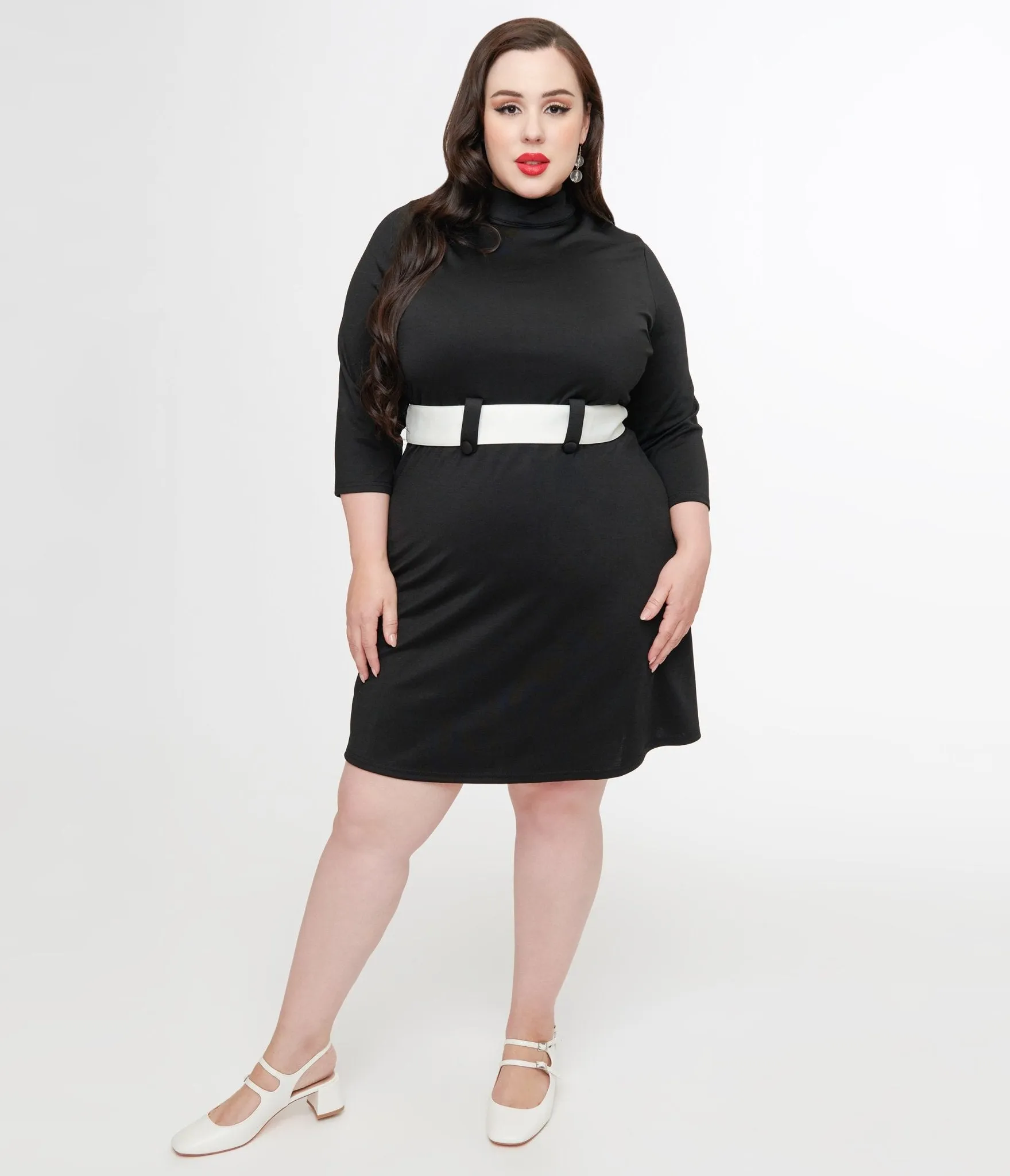 Smak Parlour Plus Size 1960s Black & White Belted A-Line Dress sold by Unique Vintage product image thumbnail 3