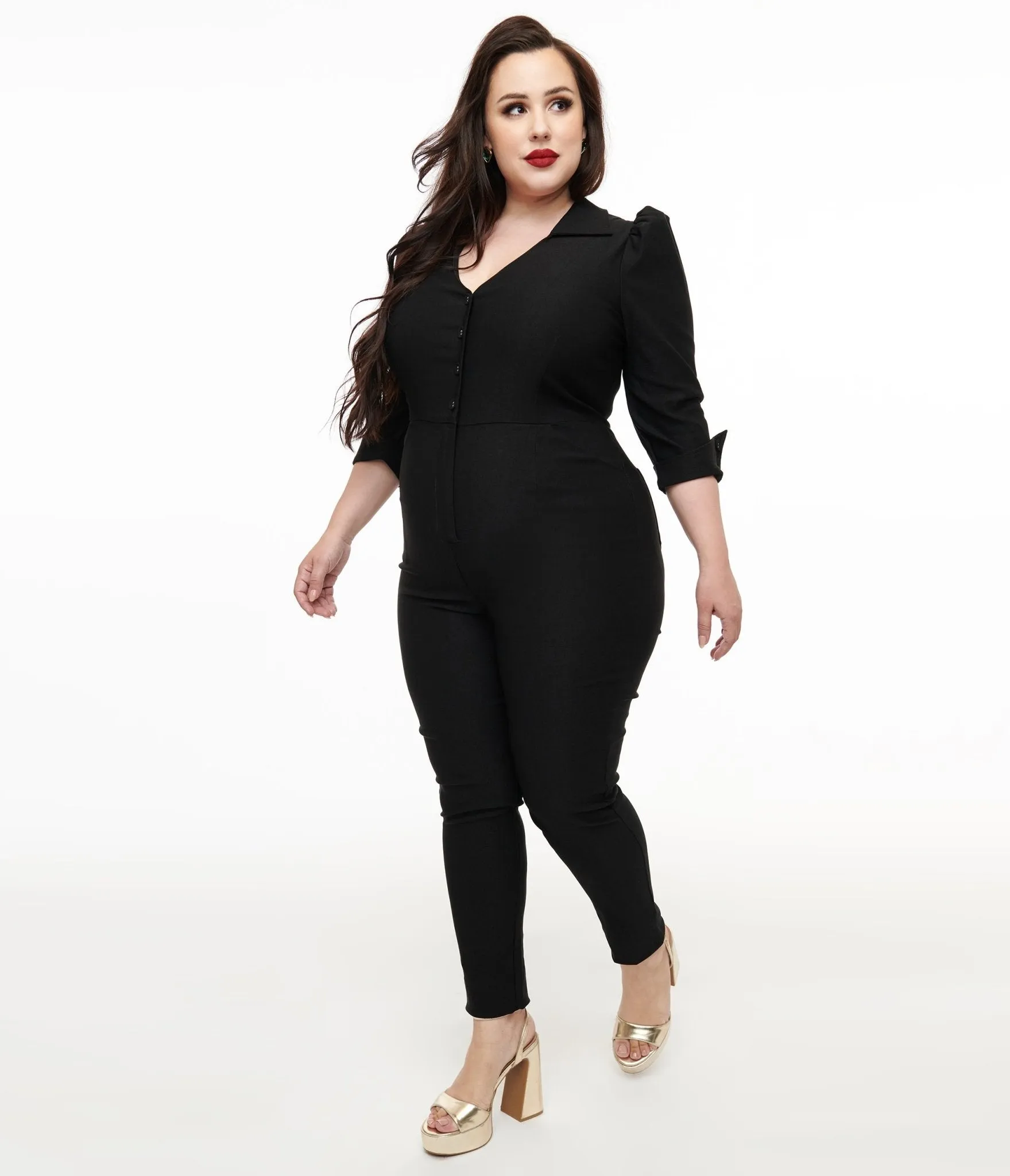 Unique Vintage Plus Size 1950s Black Puff Sleeve Jumpsuit sold by Unique Vintage product image thumbnail 3