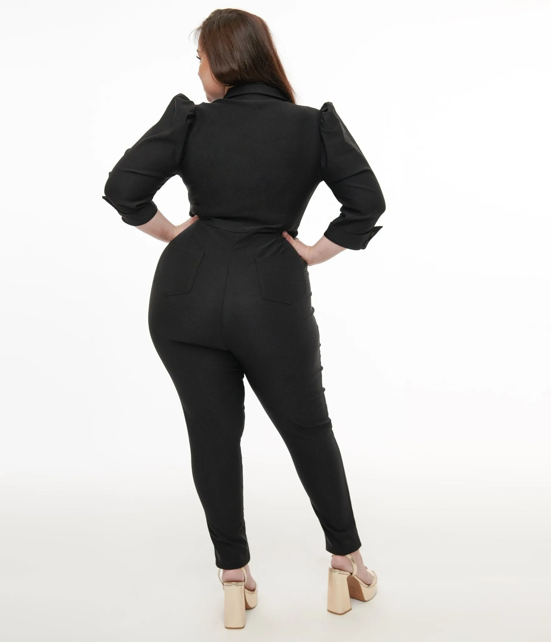 Unique Vintage Plus Size 1950s Black Puff Sleeve Jumpsuit sold by Unique Vintage product image thumbnail 2