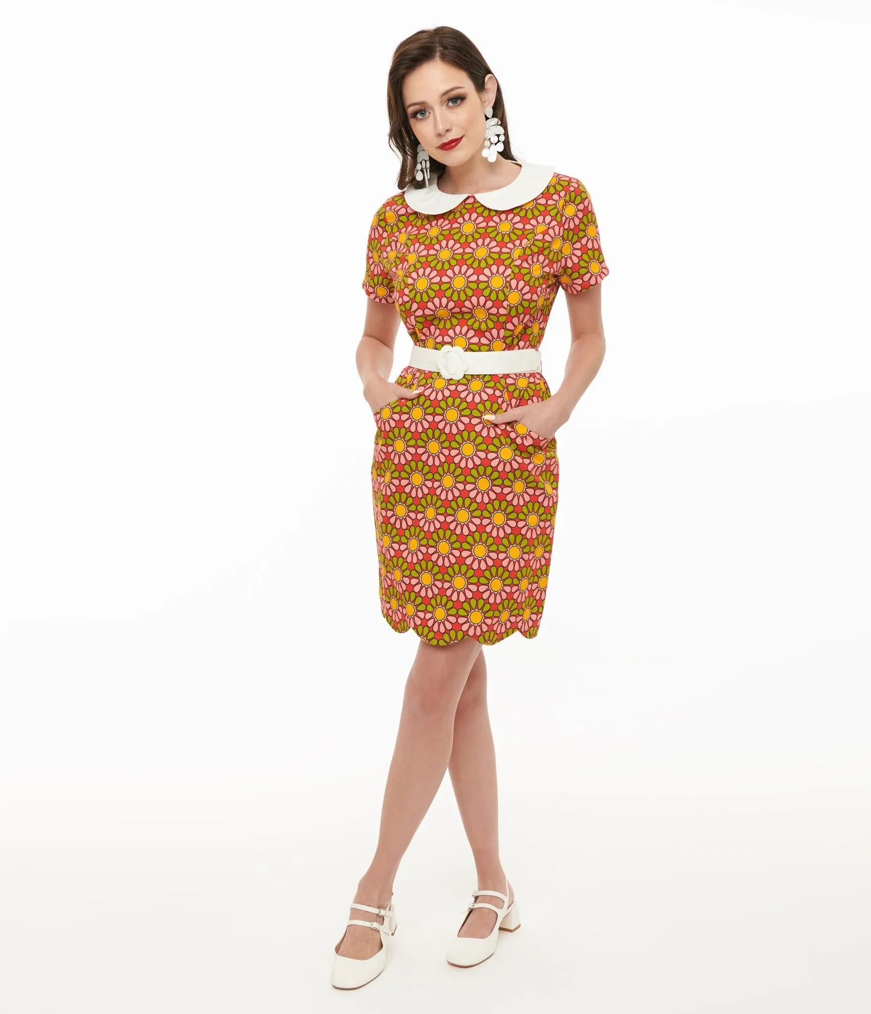 Smak Parlour 1960s Green & Pink Flower Power Mini Dress sold by Unique Vintage product image thumbnail 3