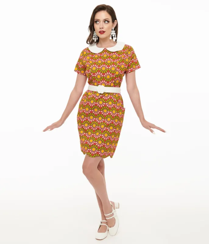 Smak Parlour 1960s Green & Pink Flower Power Mini Dress sold by Unique Vintage