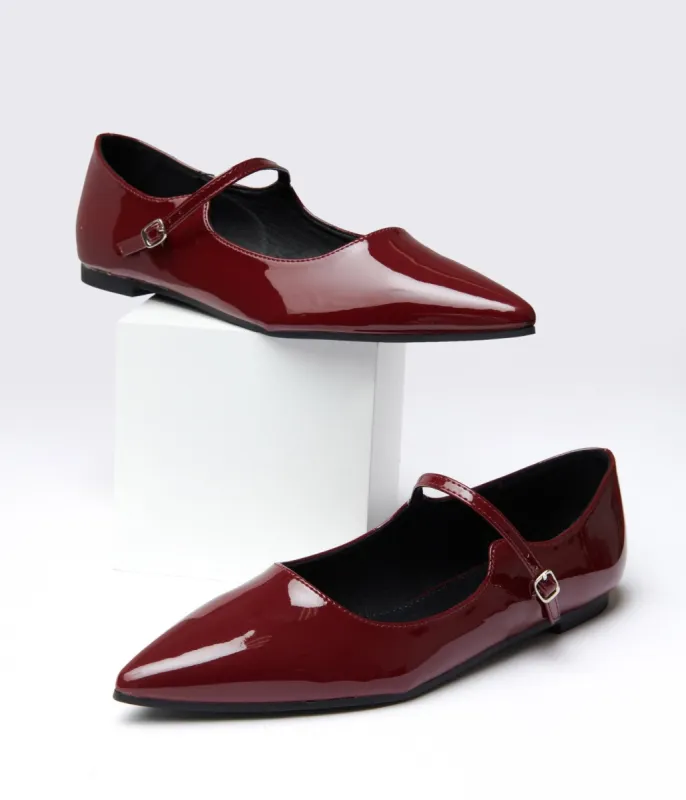 Burgundy Mary Jane Pointed Toe Flats sold by Unique Vintage