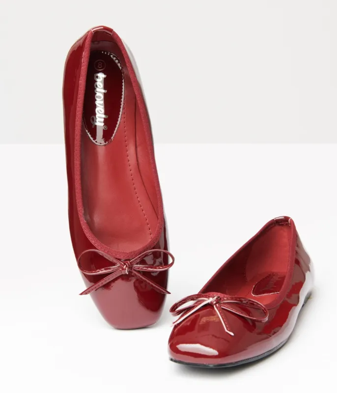1960s Burgundy Patent Leatherette Flats sold by Unique Vintage