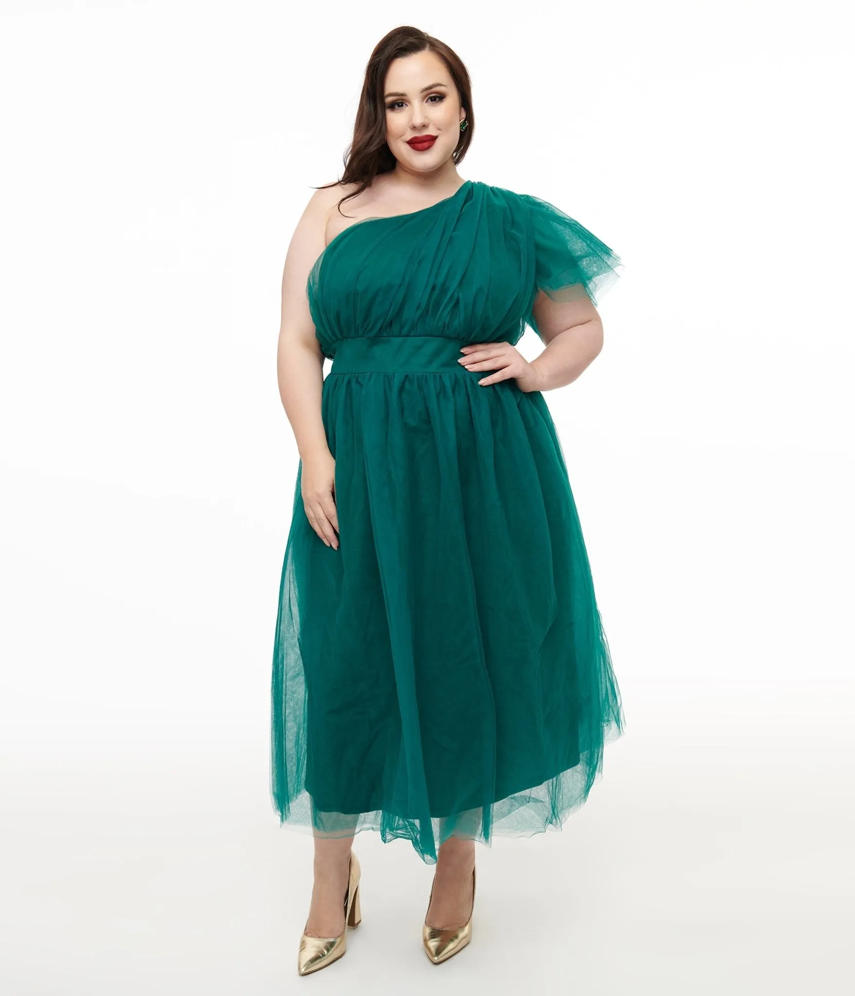 Plus Size Emerald Tulle Lively Charm Midi Dress sold by Unique Vintage product image thumbnail 3