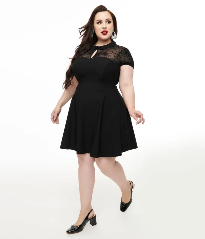 Hell Bunny Plus Size 1950s Black Spiderweb Viola Mini Dress sold by Unique Vintage