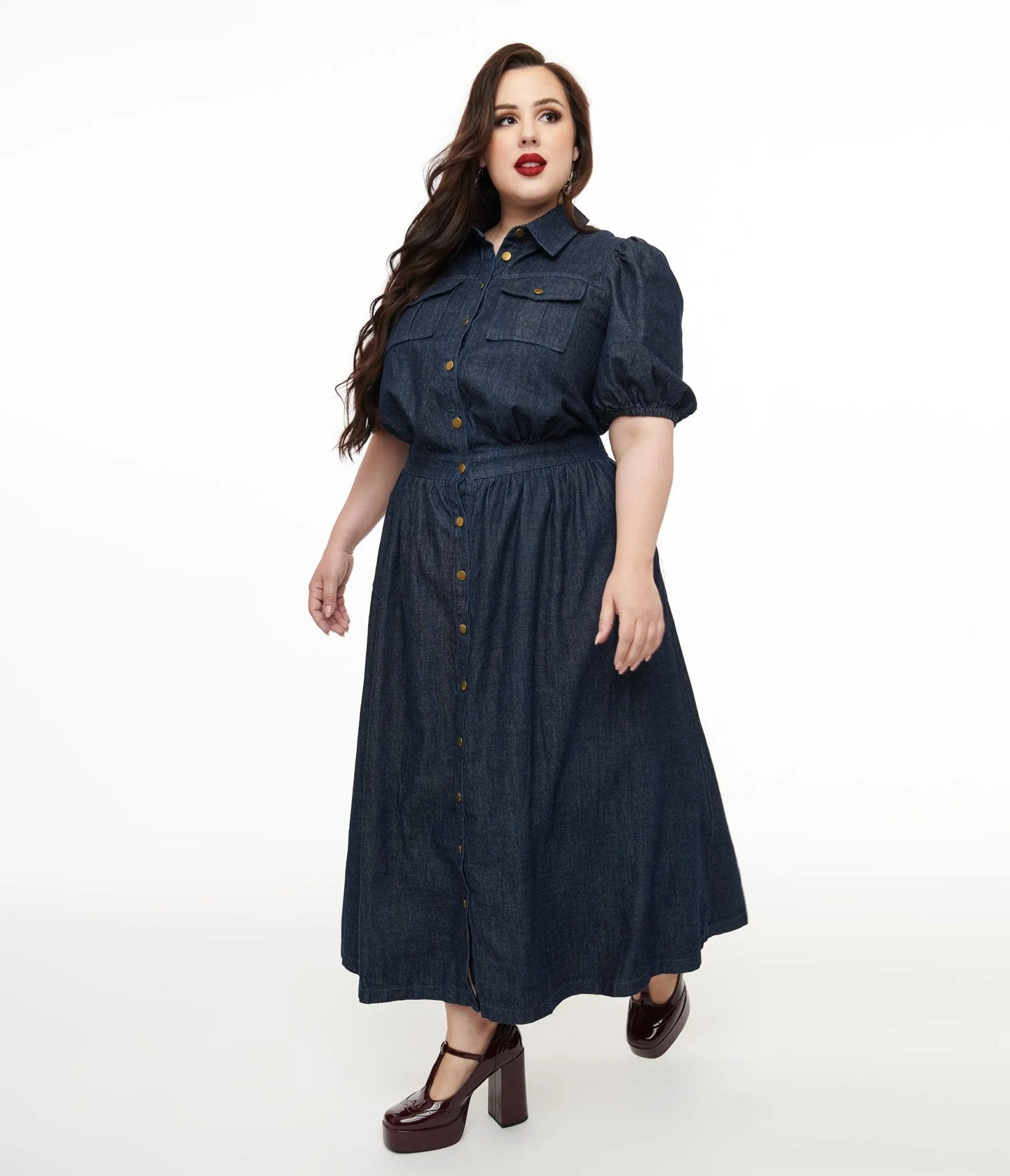 Plus Size Blue Denim Get The Look Midi Dress sold by Unique Vintage