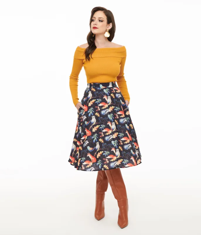 1950s Navy Fox Print Swing Skirt sold by Unique Vintage