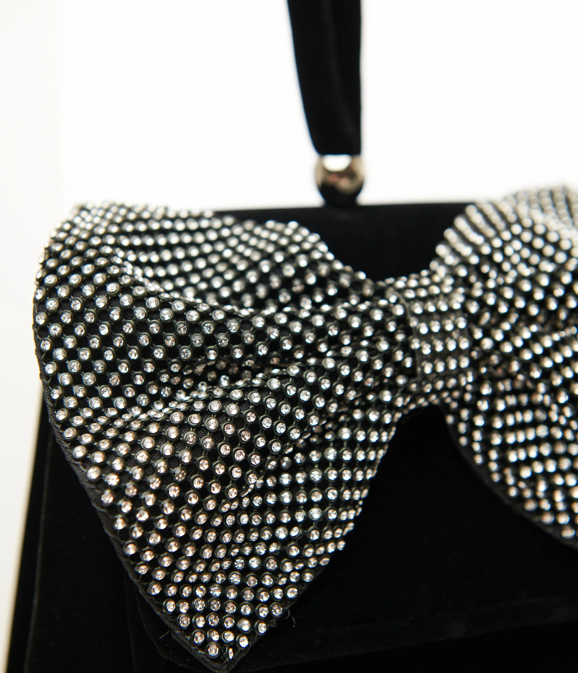 Black Velvet Rhinestone Bow Handbag sold by Unique Vintage product image thumbnail 2