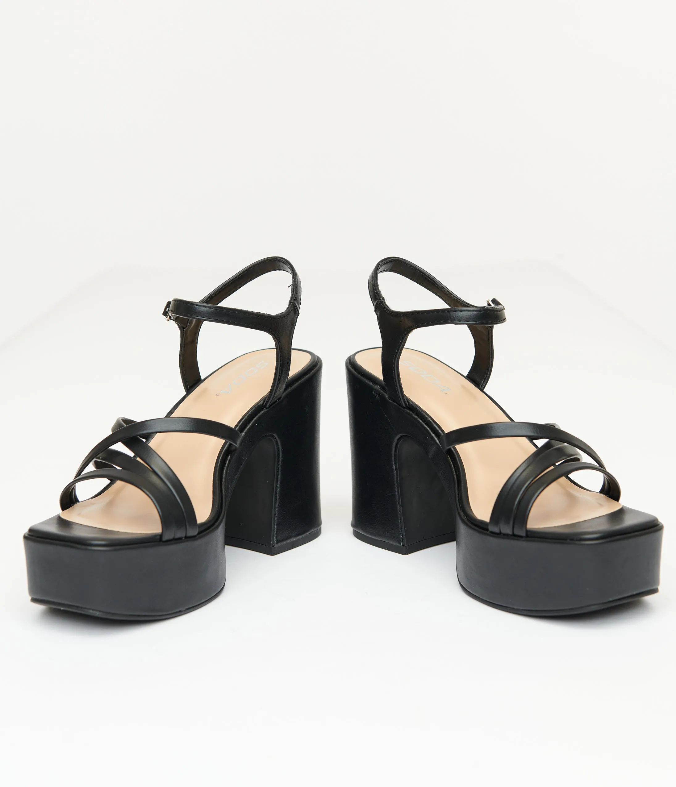 1970s Black Leatherette Platform Sandals sold by Unique Vintage product image thumbnail 3