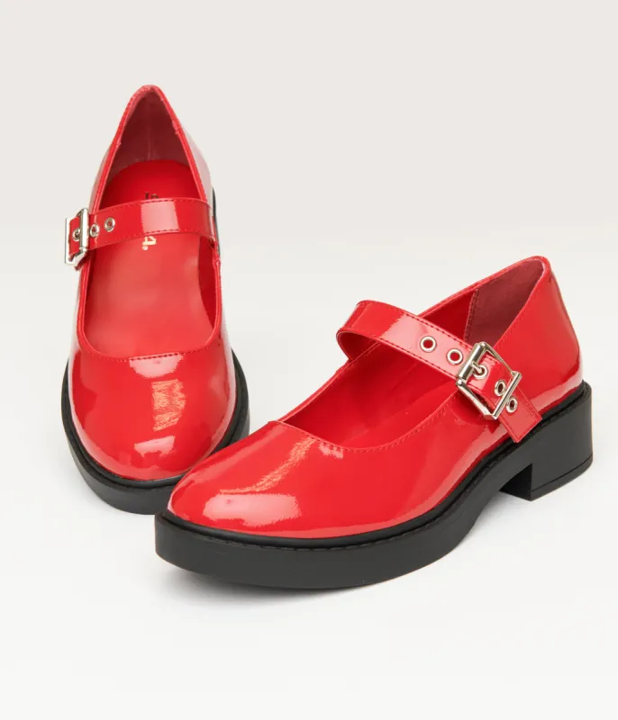 Red Patent Leatherette Mary Jane Platforms sold by Unique Vintage