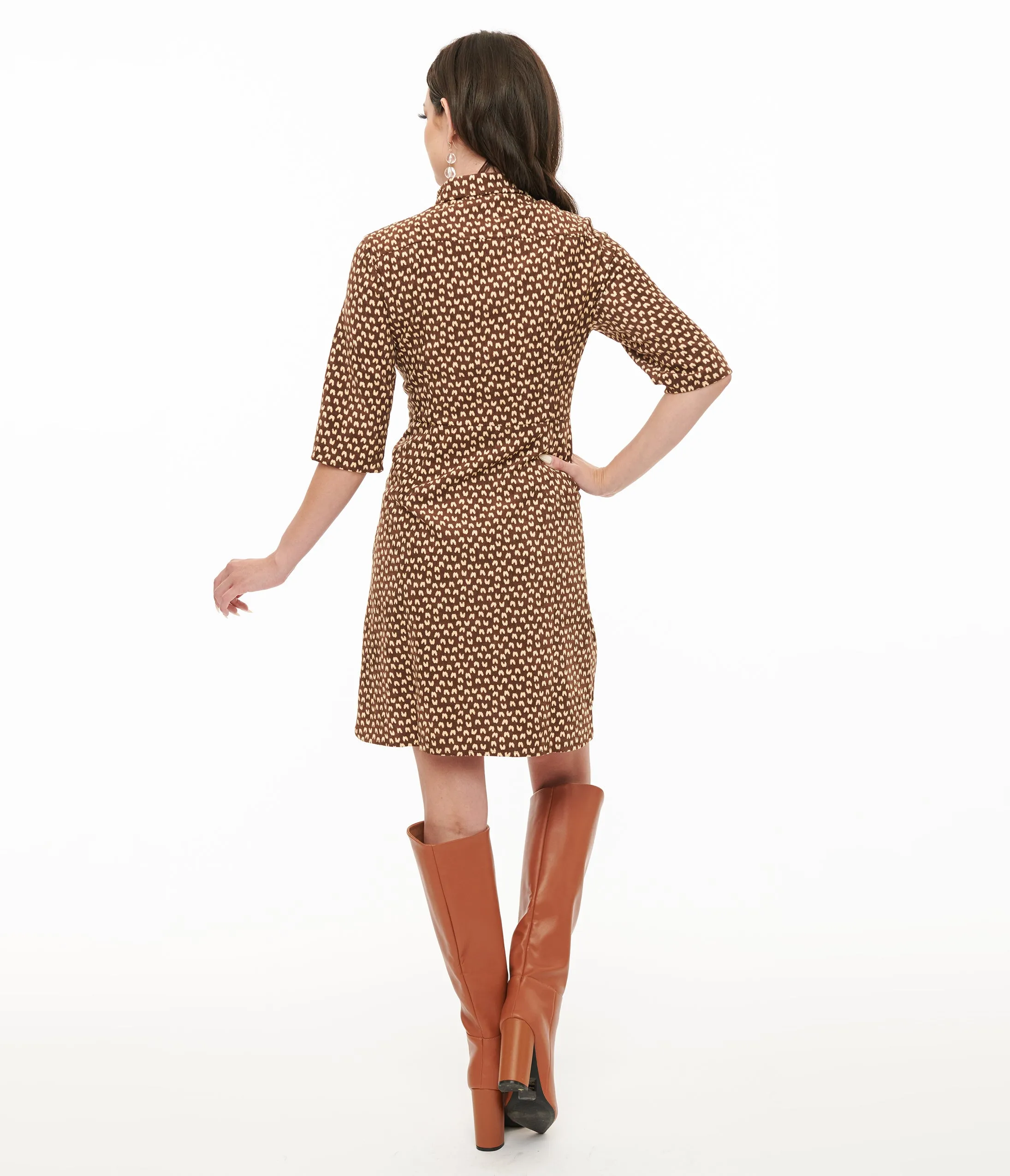 Brown Corduroy Heart Print Button Up Mini Dress sold by Unique Vintage product image thumbnail 3