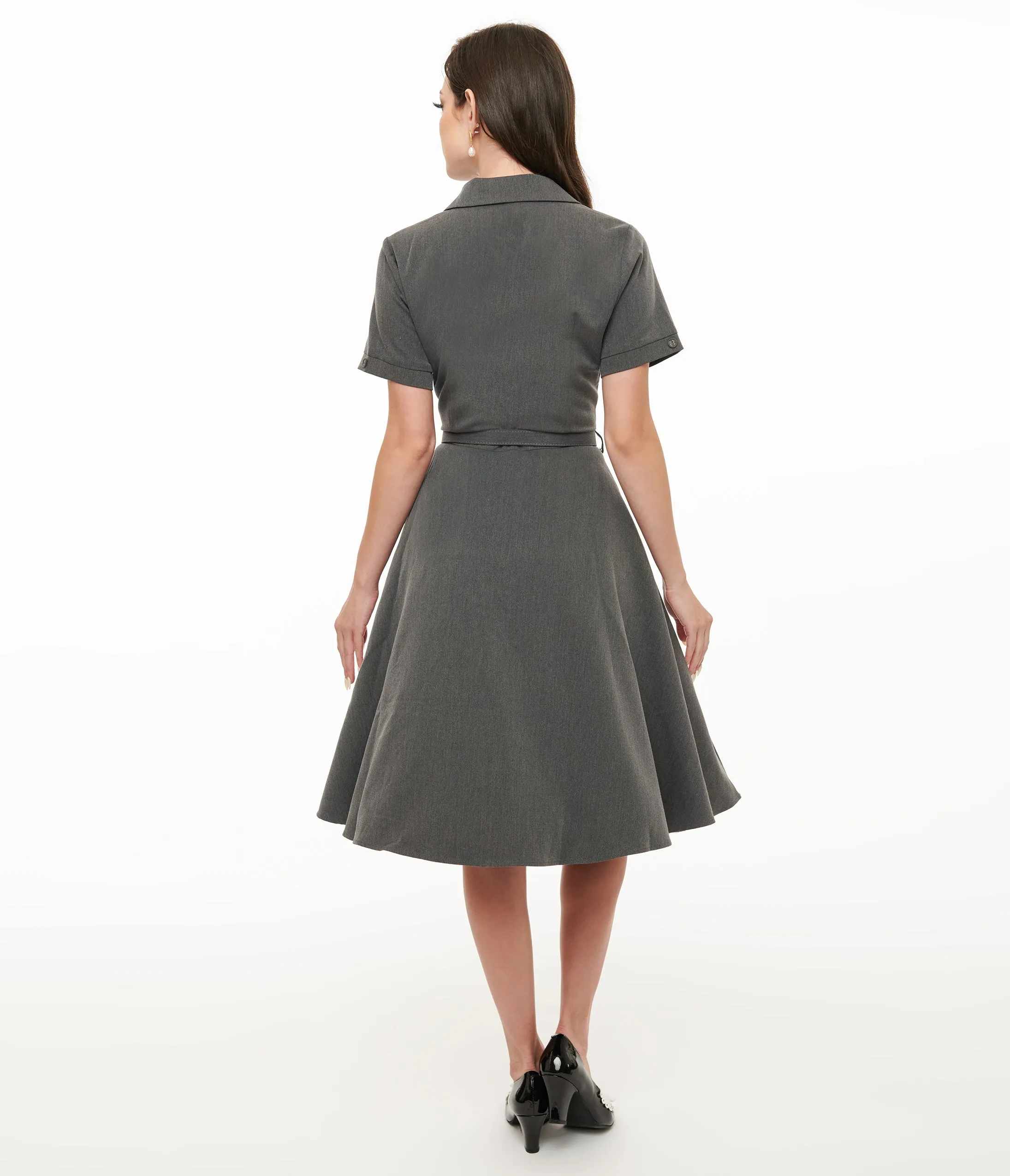 Voodoo Vixen 1950s Grey Bow Fit & Flare Dress sold by Unique Vintage product image thumbnail 3