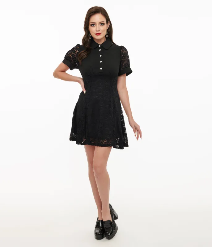 Hell Bunny 1950s Black Lace Dominica Mini Dress sold by Unique Vintage