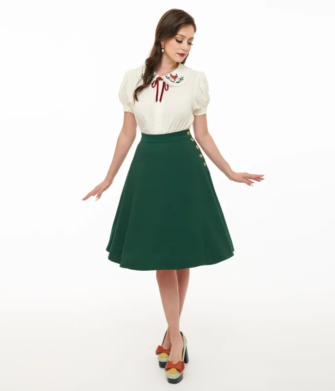 Hell Bunny 1950s Green Ravenwood Swing Skirt sold by Unique Vintage