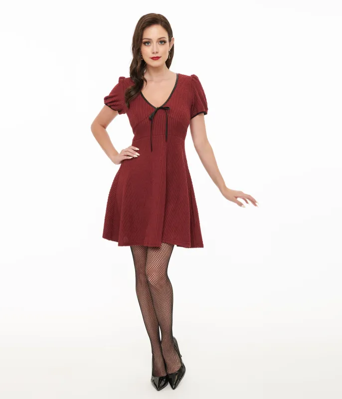 Killstar Burgundy Ribbed Chaseleigh Mini Dress sold by Unique Vintage