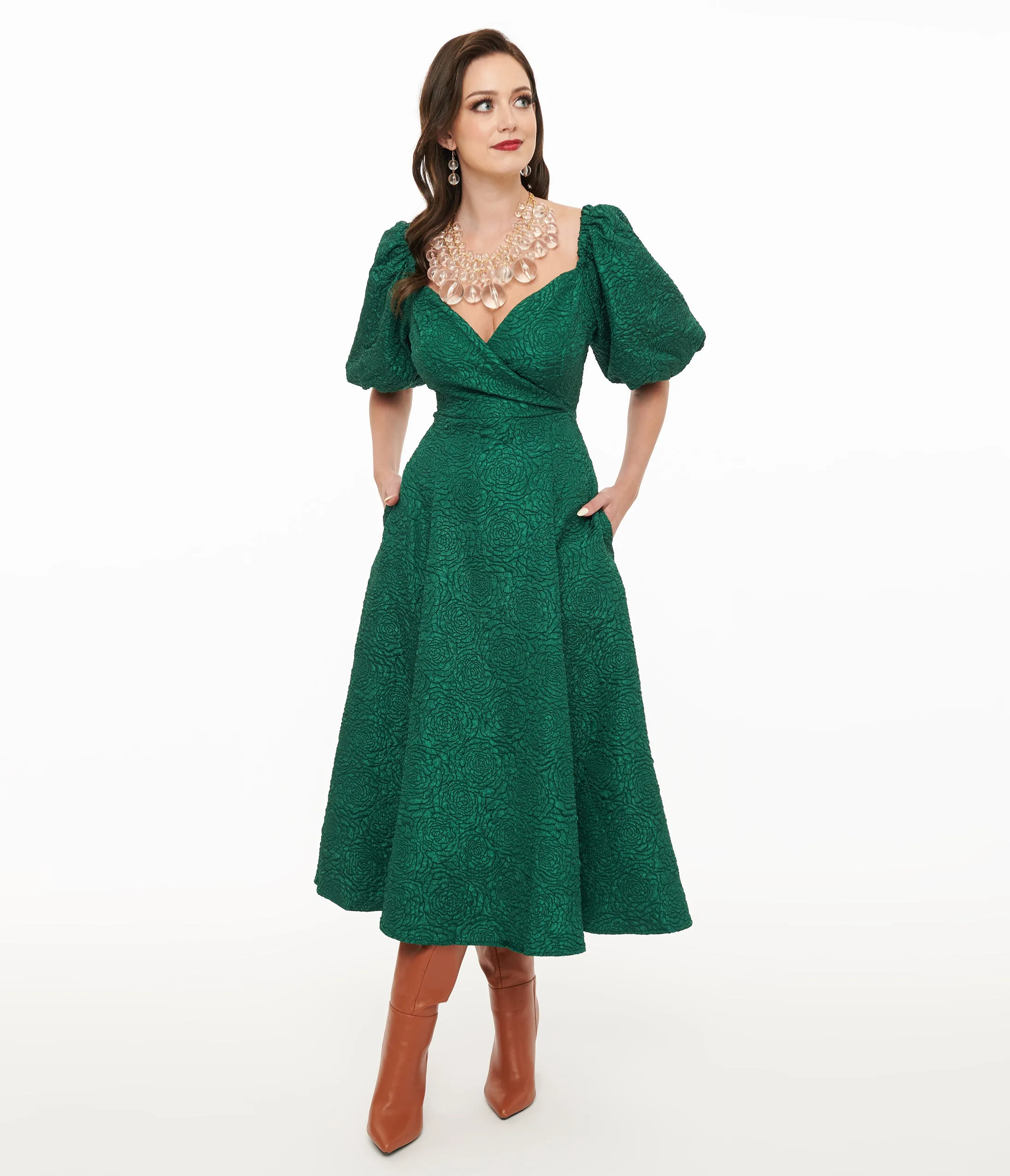 Green Textured Goddess Behavior Midi Dress sold by Unique Vintage