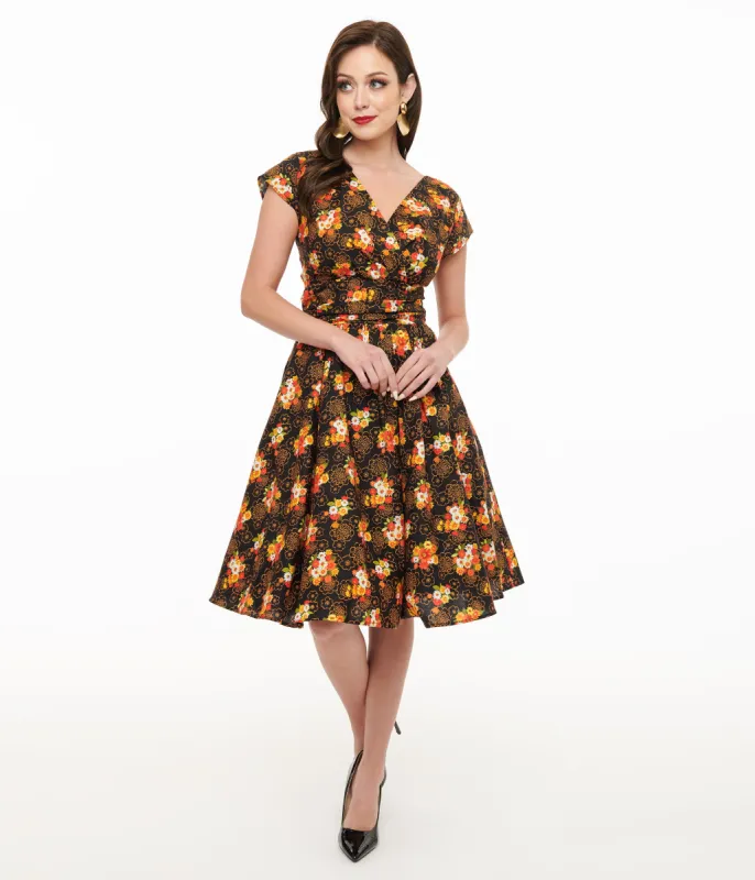 Retrolicious 1950s Brown Floral Cotton Greta Swing Dress sold by Unique Vintage