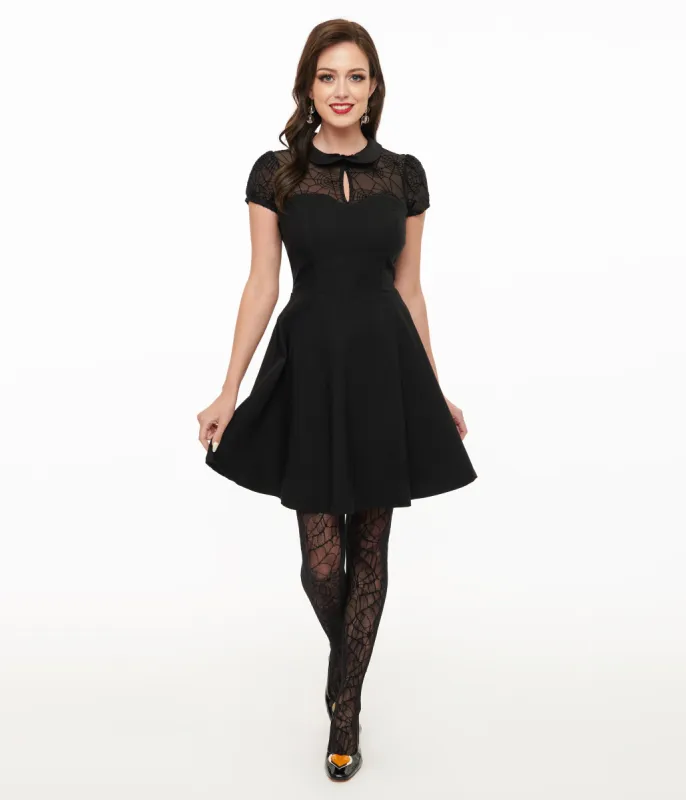Hell Bunny 1950s Black Spiderweb Viola Mini Dress sold by Unique Vintage