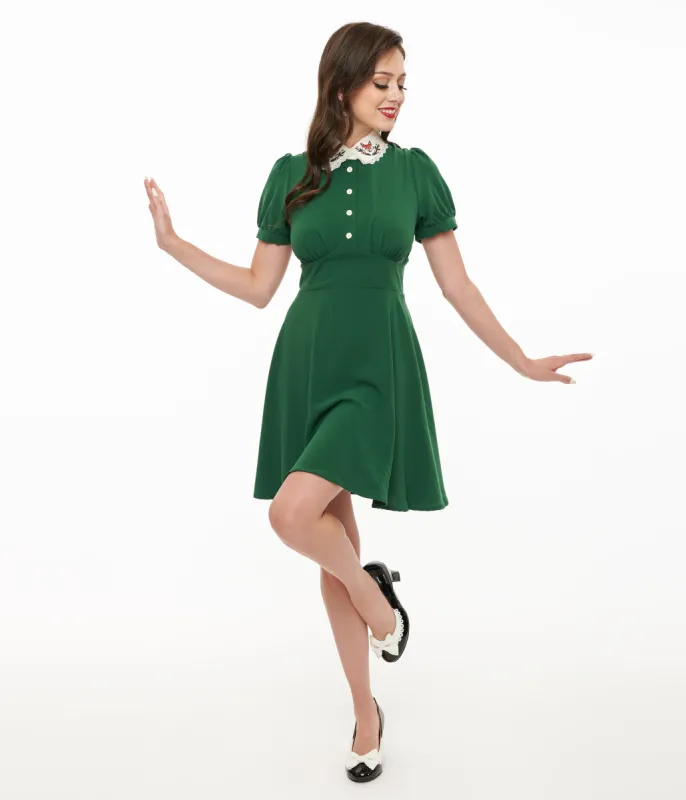 Hell Bunny 1950s Green Basil Fox Mini Dress made by Unique Vintage