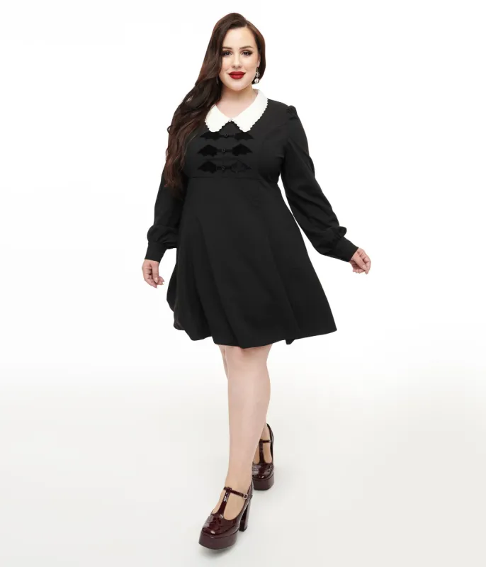 Hell Bunny Plus Size 1960s Black Batilda Mini Dress sold by Unique Vintage