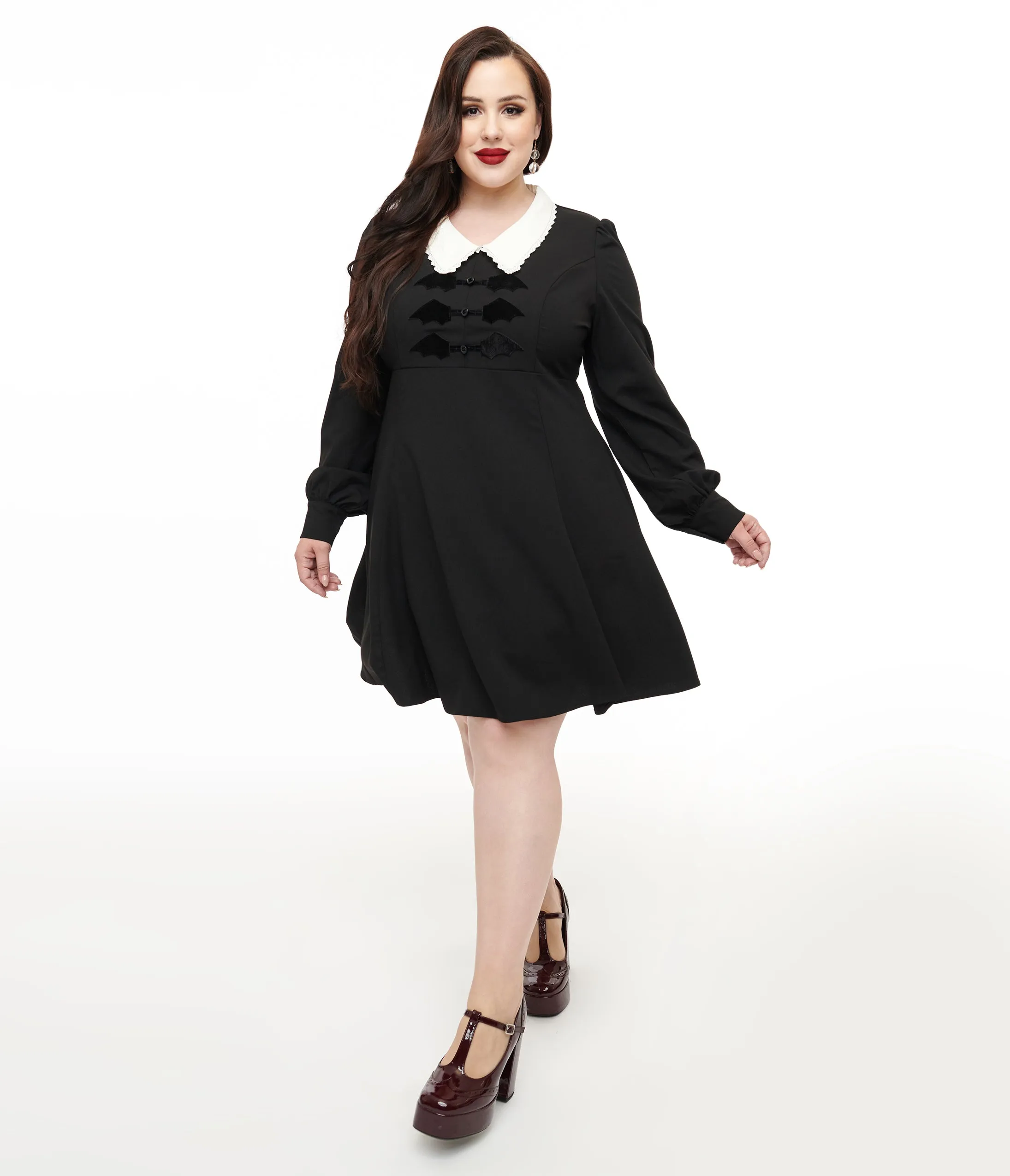 Hell Bunny Plus Size 1960s Black Batilda Mini Dress sold by Unique Vintage
