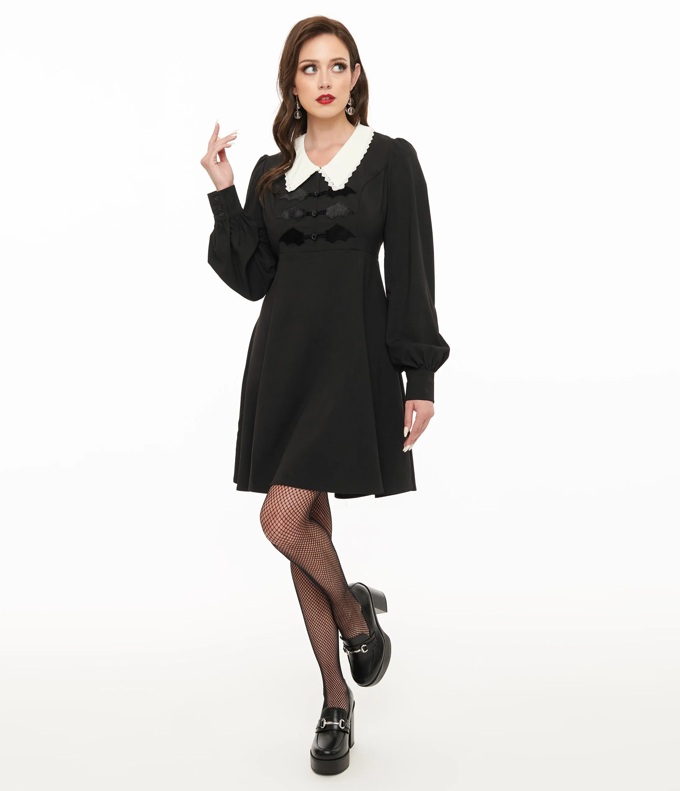 Hell Bunny 1960s Black Batilda Mini Dress sold by Unique Vintage