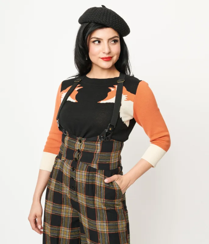 Unique Vintage Black & Orange Fox Sleeve Minou Sweater sold by Unique Vintage