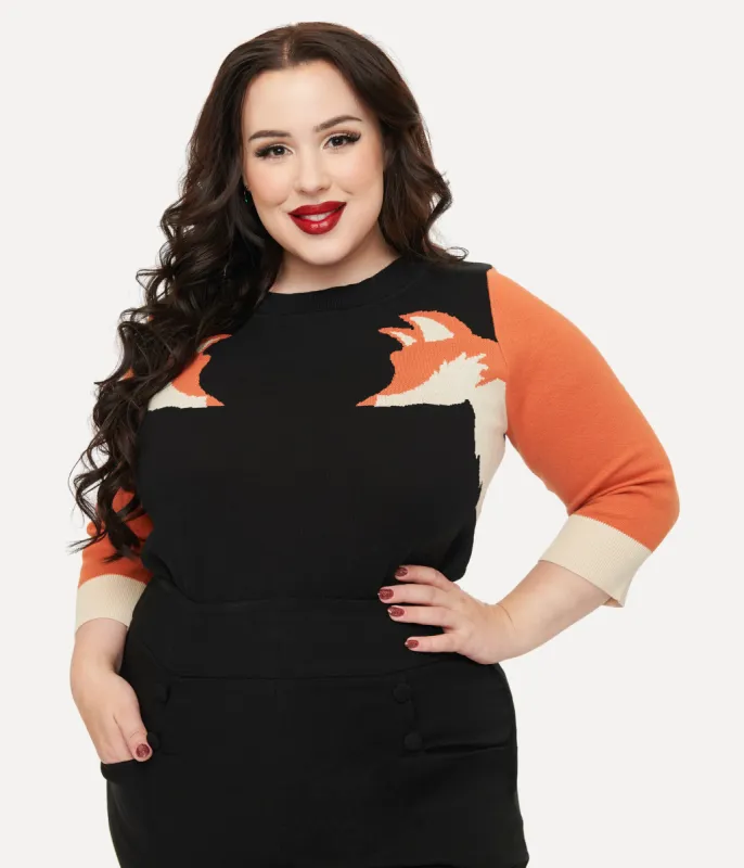 Unique Vintage Plus Size Black & Orange Fox Sleeve Minou Sweater sold by Unique Vintage