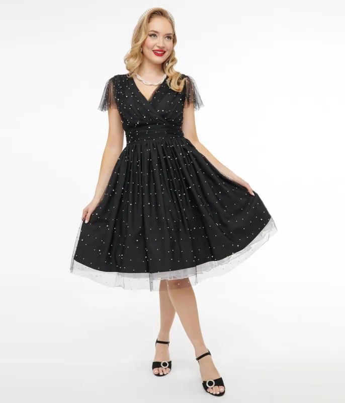 Magnolia Place 1950s Black Faux Pearl Swing Dress sold by Unique Vintage
