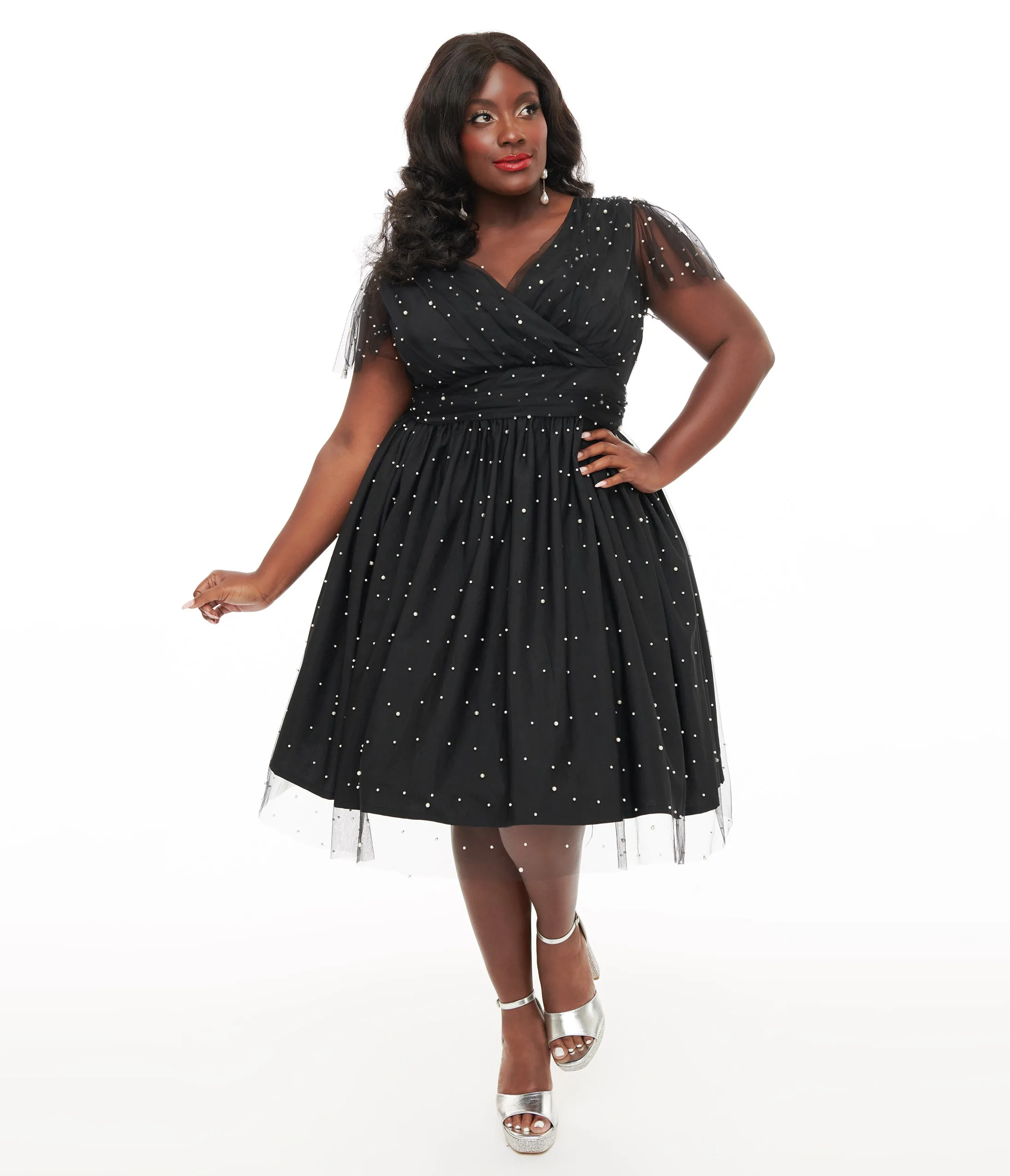 Magnolia Place Plus Size 1950s Black Faux Pearl Swing Dress sold by Unique Vintage product image thumbnail 3