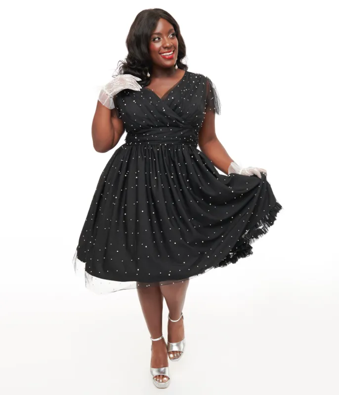 Magnolia Place Plus Size 1950s Black Faux Pearl Swing Dress sold by Unique Vintage